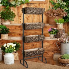 Black Brown 4 Tier METAL STAND Natural Wood PLANTER BOXES Party Home Decorations