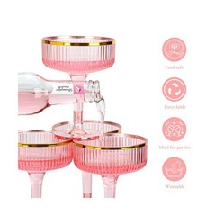 30 Pack Pink Champagne Glasses Tower 7 OZ Plastic Coupe Glasses With Gold Rim…