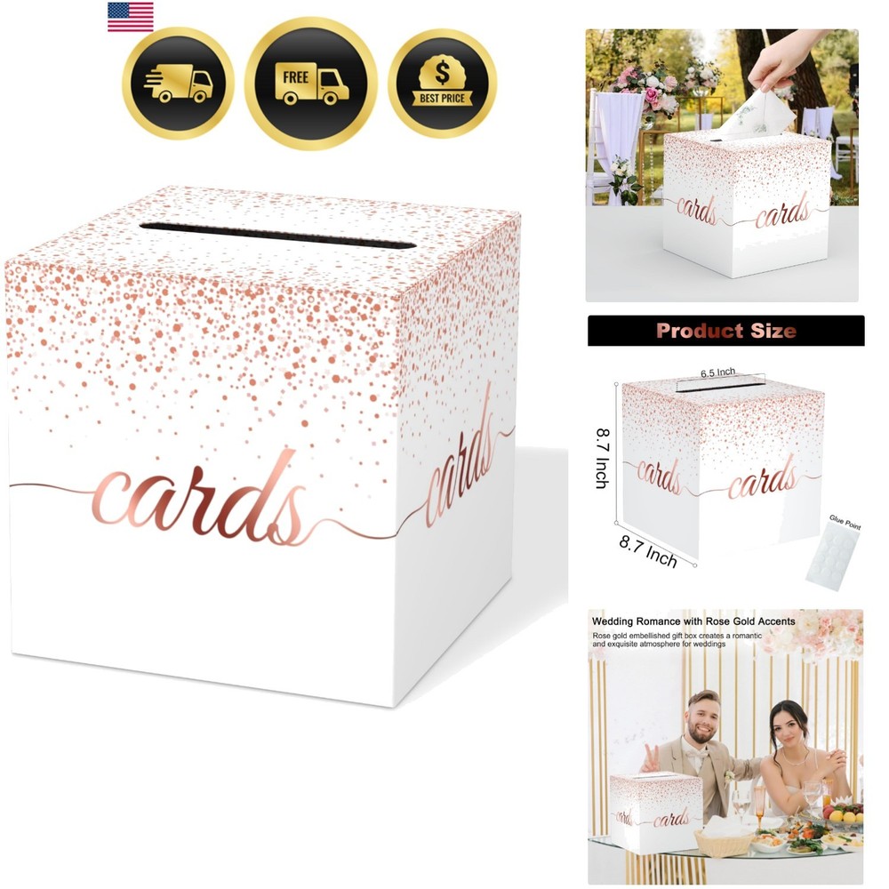 Rose Gold Cards Box for Birthday, Wedding, Bridal or Baby Shower, Graduation,…