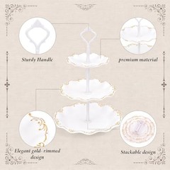 10 Pcs Cupcake Stand,Dessert Table Display Set with Gold Rim,3 x Three White