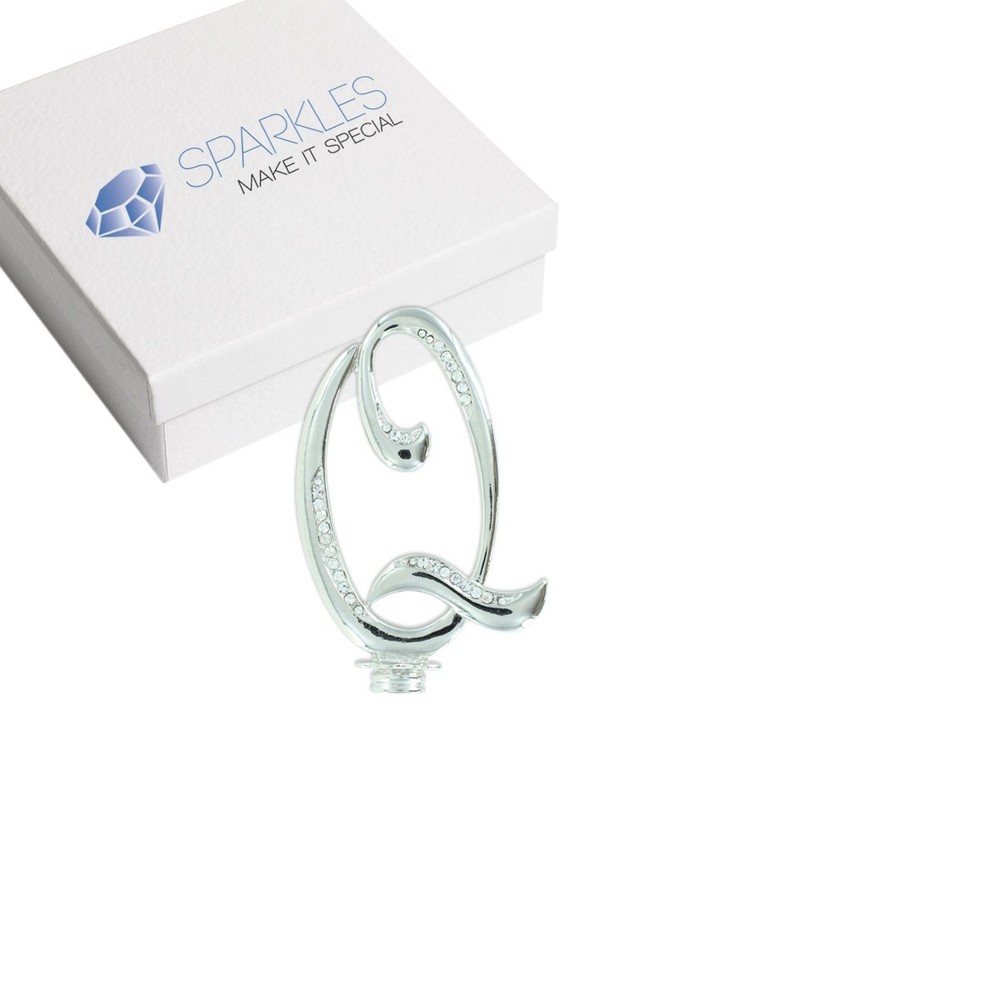 Rhinestone Q Cake Topper Monogram Birthday Wedding Diamond Silver Crystal 4″