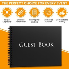 Iconikal Hardcover Guestbook 1,260 Entries Charcoal 10 x 8 inches,