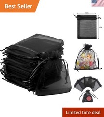Multi-Purpose Sheer Organza Bags in Black – 50 Pack 3.54»x4.33» Gift Pouches