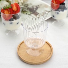24 Clear 5 oz Ribbed Round Plastic Dessert Cups Spoons Set Party Events Supplies