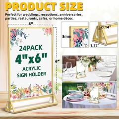 24 Pack – 4″x6″ Gold Acrylic Picture Frames – Gold Border, Double Sided Holders