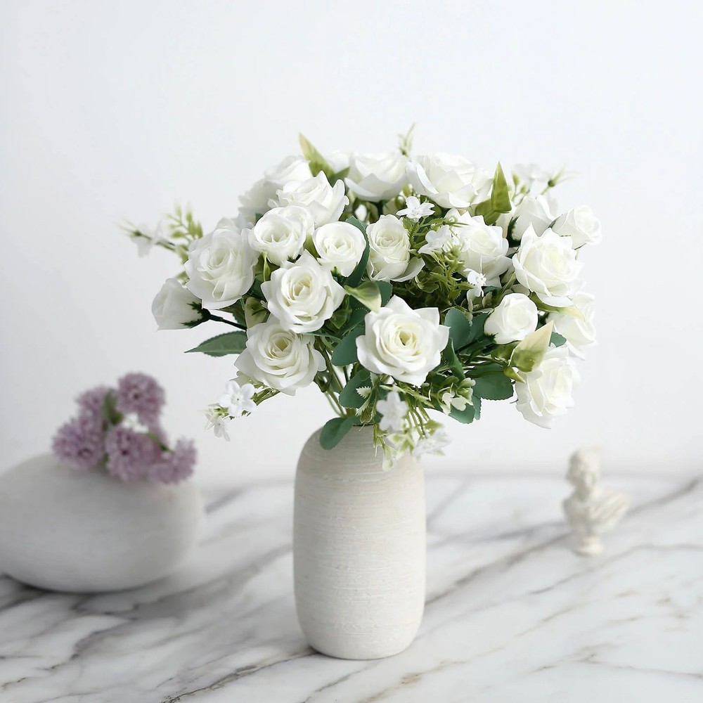 IVORY 4 Bushes 12″ Silk Roses Artificial FLOWERS Bouquets Party Home Decorations