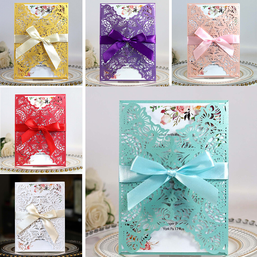 100x Wedding Invitation Cards Laser Cut Hollow Out Romantic Holiday Party Floral