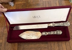 Vintage Mikasa Cake Server & Knife Set-Silver Plated W/Velvet Box