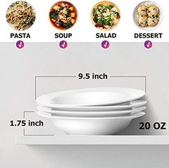 Soup Bowls, Pasta Bowls Set of 4, White Salad Bowls and Plates, 9.5 Inch-20 oz