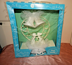 Vintage Rare Coast Novelty Heart Wedding Cake Topper Hand Painted w/ bells