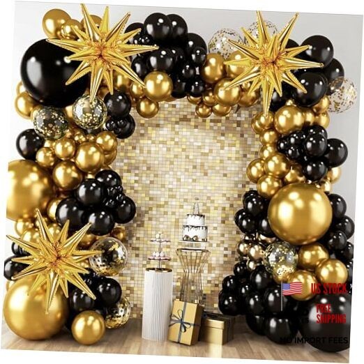 2026 Graduation Decorations Balloons, 140pcs Black Star Latex Black and Gold