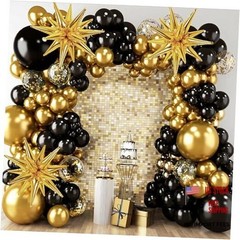 2026 Graduation Decorations Balloons, 140pcs Black Star Latex Black and Gold