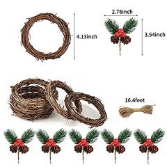 5 Pcs of 4.13-Inch Grapevine Wreath and 5 Pcs of 3.54-Inch Artificial