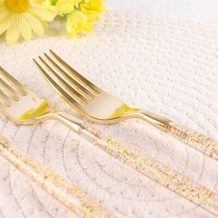 24 CLEAR 8.5″ Plastic FORKS with Gold Glittered Handle Wedding Party Tableware