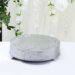 SILVER 18″ wide Round Floral Embossed Cake Stand Cupcake Display Wedding Party
