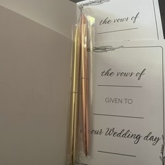Evoware His & Hers Vow Books Set of 2 Silver Rose Gold Pens 28 Pages