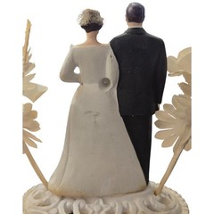 Vintage Wedding Cake Topper Bride and Groom Brown Hair Brunette 1950s