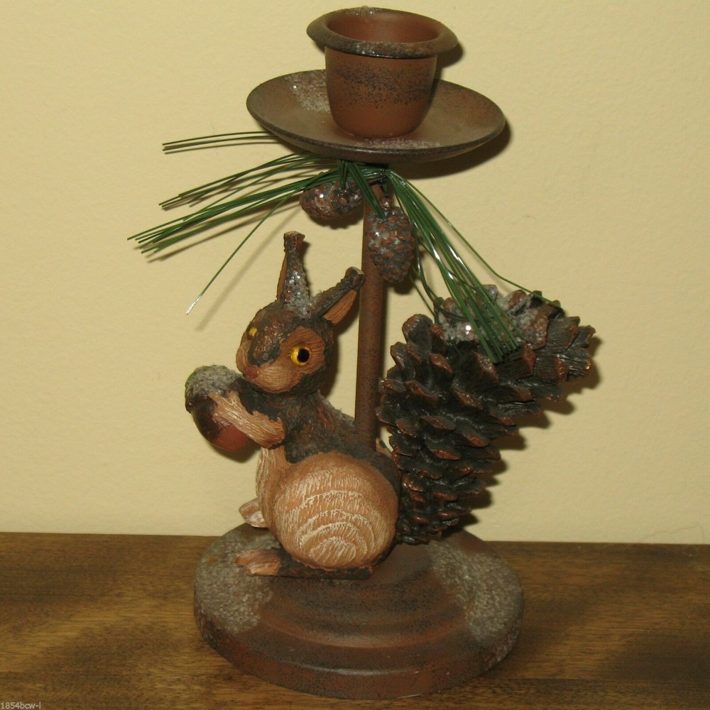 CANDLEHOLDER Rustic Christmas Squirrel Metal and Wood Farmhouse Holiday