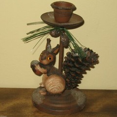 CANDLEHOLDER Rustic Christmas Squirrel Metal and Wood Farmhouse Holiday