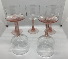 (5) Cristal D’Arques “Durand» Blush Pink Stemware 8oz Wine Glasses