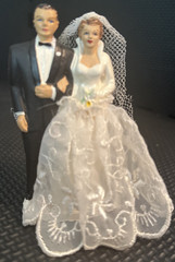 Vintage 1950’s Coast Novelty Porcelain Wedding Cake Topper 4” Lace Dress w/Veil