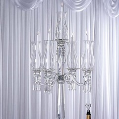 40-Inch Clear 5 Arm Crystal GLASS Candelabra Hurricane Taper CANDLE HOLDER Party