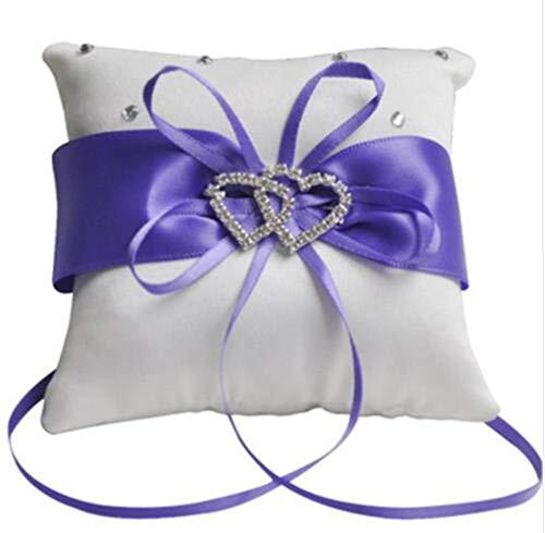 7.8″ Satin Double Hearts Decoration Wedding Ring Bearer Pillow () Purple