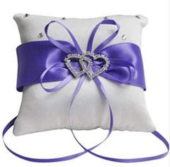 7.8″ Satin Double Hearts Decoration Wedding Ring Bearer Pillow () Purple