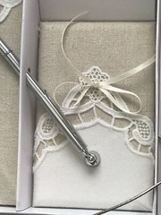 Guest Book and Pen Set, Lillian Rose Country Lace, White and Ivory