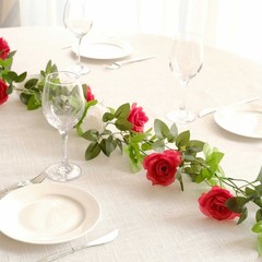 2 RED IVORY 7 ft long Silk Rose Wedding Garland Leaves Bendable Wire Vines Home