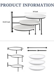 Kanwone 3 Tiered Serving Stand with White Porcelain 10 Inch, and Black