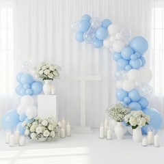 Blue Bow Balloons, 12 Inch Pastel Light Blue 12 inch 35pcs Blue White