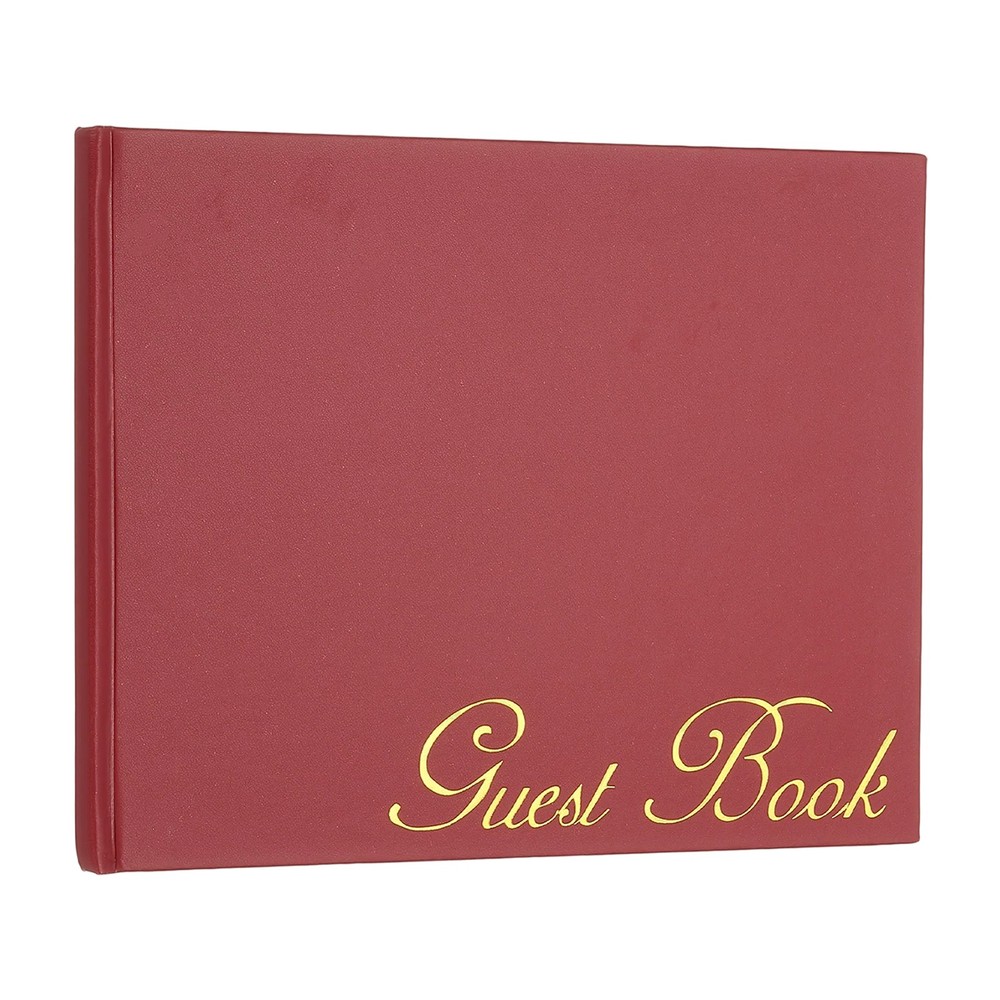 Elegant Guestbook, 9″x7″ PU Leather Wedding Guest Book, Burgundy