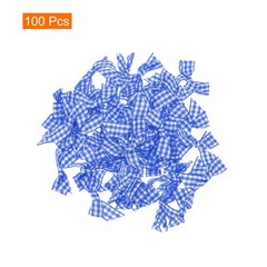 100Pcs Mini Gingham Ribbon Bow 1.5″ Checkered Fabric Satin Dark Blue and White