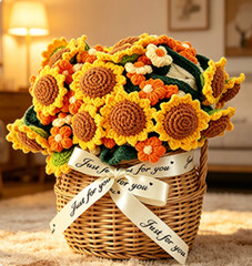 NEW 59″ Sunflower & Daisy Bouquet Blanket Handmade Crochet Flower Blanket Scarf