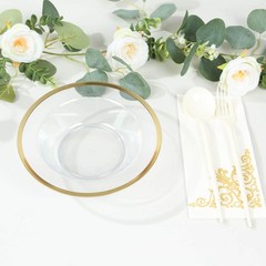 20 pcs 12 oz CLEAR GOLD Rim Plastic Salad Soup Bowls Wedding Party Events Favors
