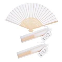 50pcs Fabric Hand Fan Fabric Bamboo Handheld Folded Fan with Organza Bags White