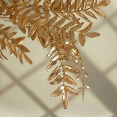 GOLD 2 Metallic 21″ Artificial Fern LEAF Branches Faux Foliage Stems Party Event