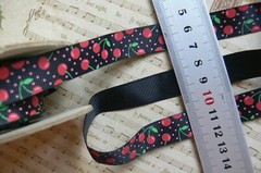 CHERRIES Double Red on BLACK with Red Spots – 16mm Wide 4.4 Metre Length LR6cntr