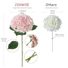 Pink Flowers Silk Artificial Hydrangeas, 4Pcs 22″ Lifelike Large Light Pink