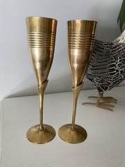Two Vintage 1970’s Solid Brass Champagne Flutes Perfect for a Bride and Groom