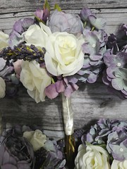 12 Piece Wedding Bouquet Set, Purple, Ivory, Rose, Peony, Vintage Style Bouquets