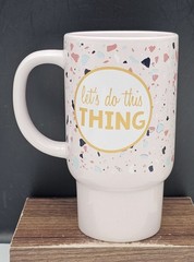 «Let’s Do This Thing» Large Pink Speckled Coffee by MUG for Boston Warehouse
