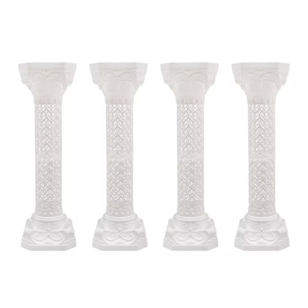 4-Pieces 34.65 In. H White Wedding Roman Decorative Stand Column Flower Holder W