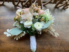 Bridal Wedding Bouquet Hand made Budget Friendly Faux Flowers White Pink Green