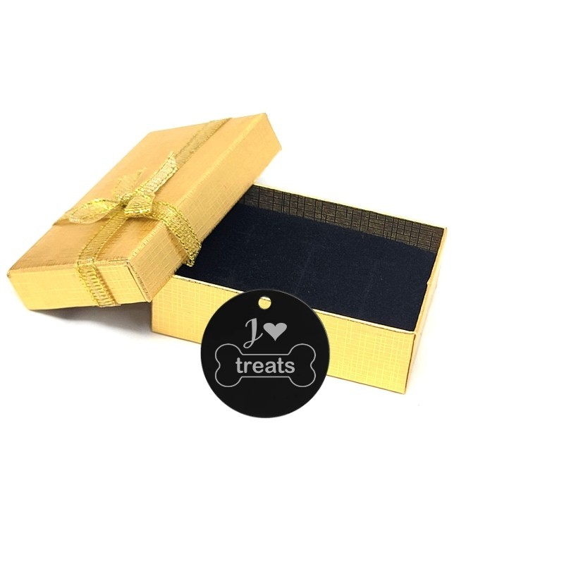 Engraved I Love Treats Pet ID Black Metal Round Tag, Durable Dog Bone Charm Gift