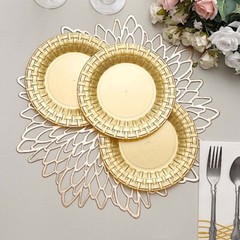7″ Gold DESSERT PLASTIC PLATES Round Basketweave Party Wedding TABLEWARE
