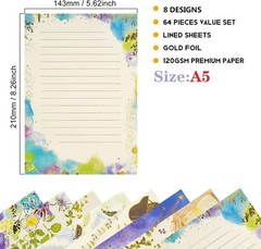 64 Sheets Stationary Letter Paper Set – A5 Cute Colored Gold Foil