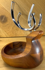 Nambe Holiday Reindeer Dish Bowl MT0887 Acacia Wood Alloy Antlers