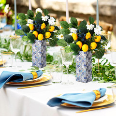 Amalfi Coast Party Decorations 4 Blue Tiles Table Centerpieces Boxes